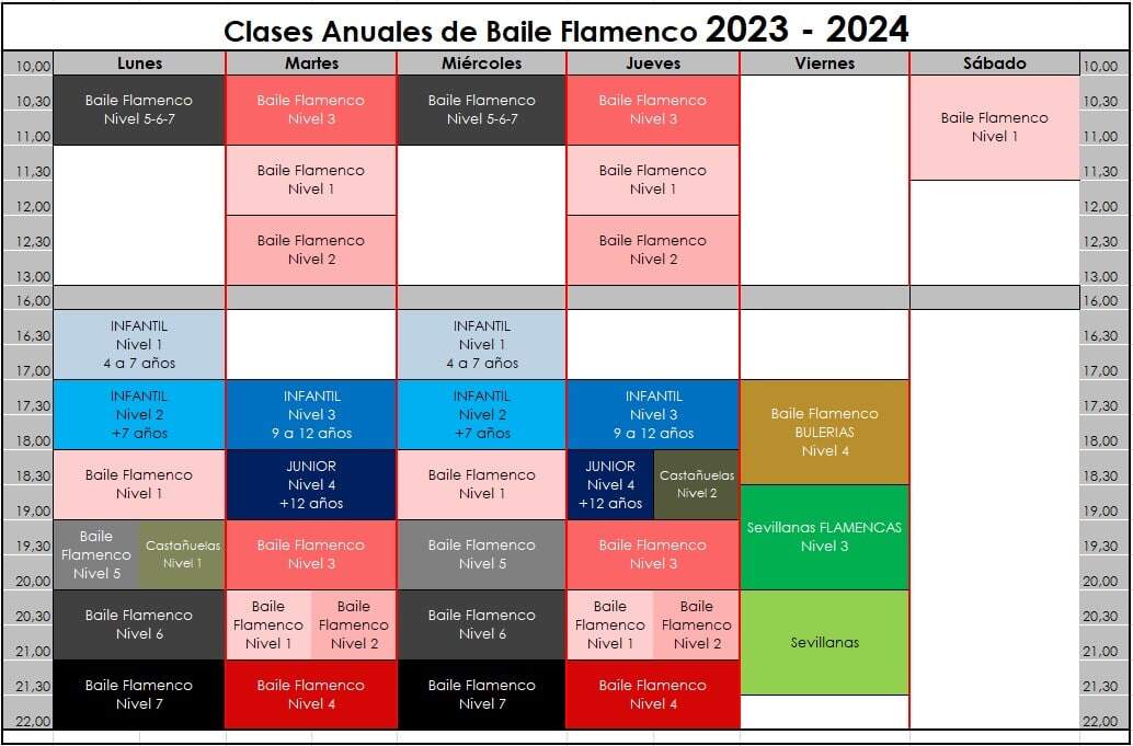 Horario clases de flamenco 2023 - 2024