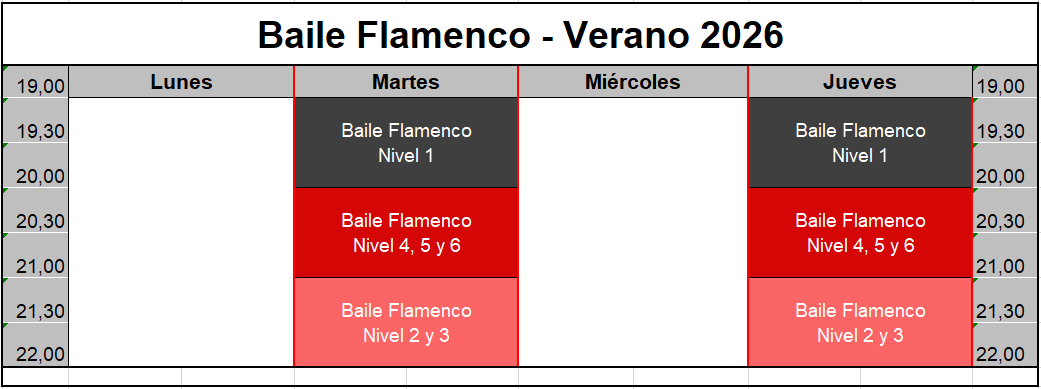 Horarios baile flamenco en verano 2026