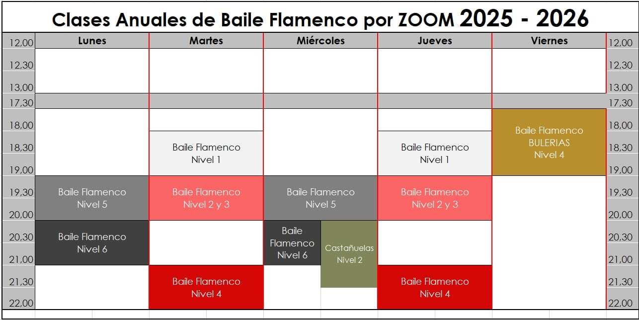 Horario clases de flamenco por zoom